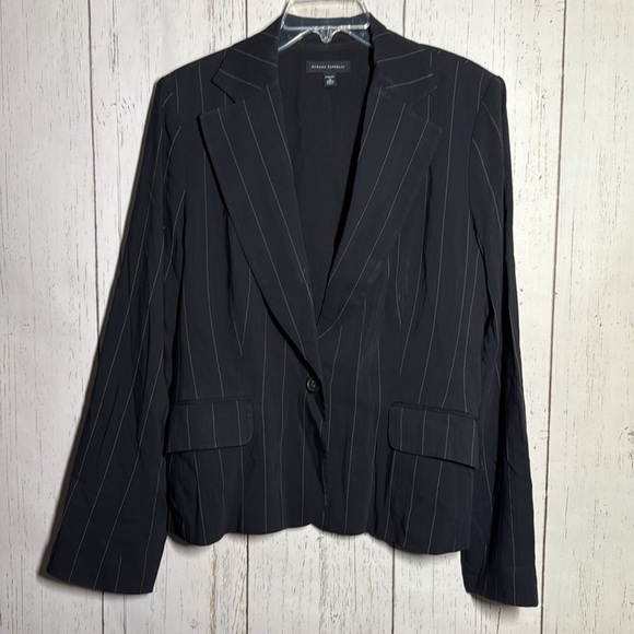 Banana Republic Black Pinstriped Blazer 14  & Pleated Business Skirt 12 Set - Picture 3 of 6